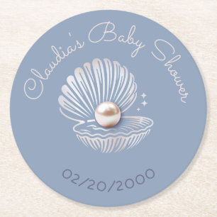 Little Pearl Baby Shower Round Paper Coaster