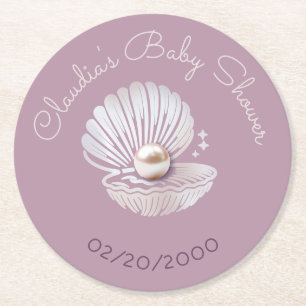 Little Pearl Baby Shower Round Paper Coaster
