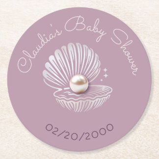 Little Pearl Baby Shower Round Paper Coaster