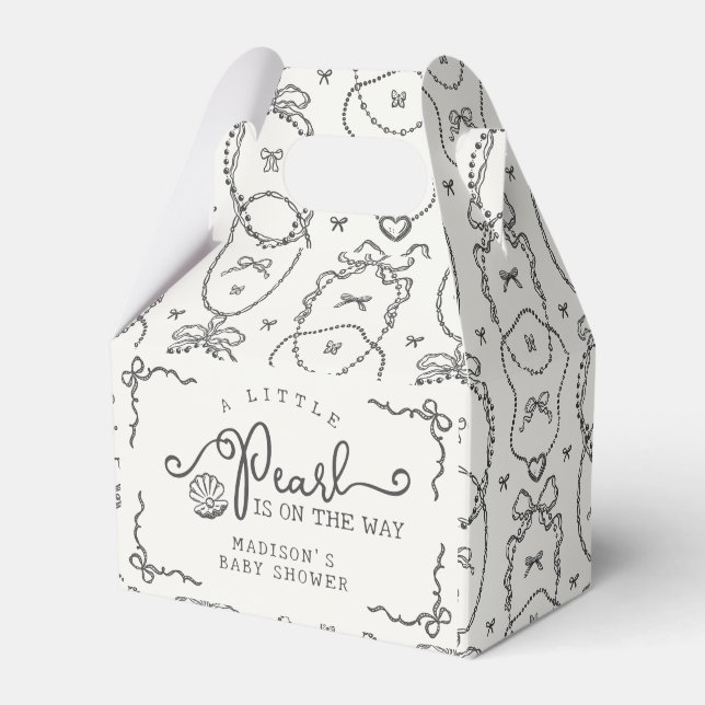 Little Pearl Black Coquette Bow Baby Shower Favor Box (Front Side)