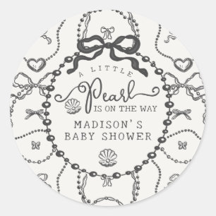 Little Pearl Black Coquette Bow Baby Shower Favour Classic Round Sticker