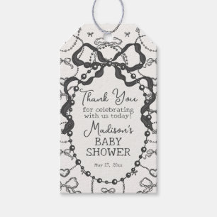 Little Pearl Black Coquette Bow Baby Shower Favour Gift Tags