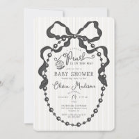Little Pearl Black Coquette Bow Baby Shower Invite