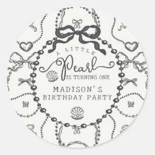 Little Pearl Black Coquette Bow Birthday Favour Classic Round Sticker