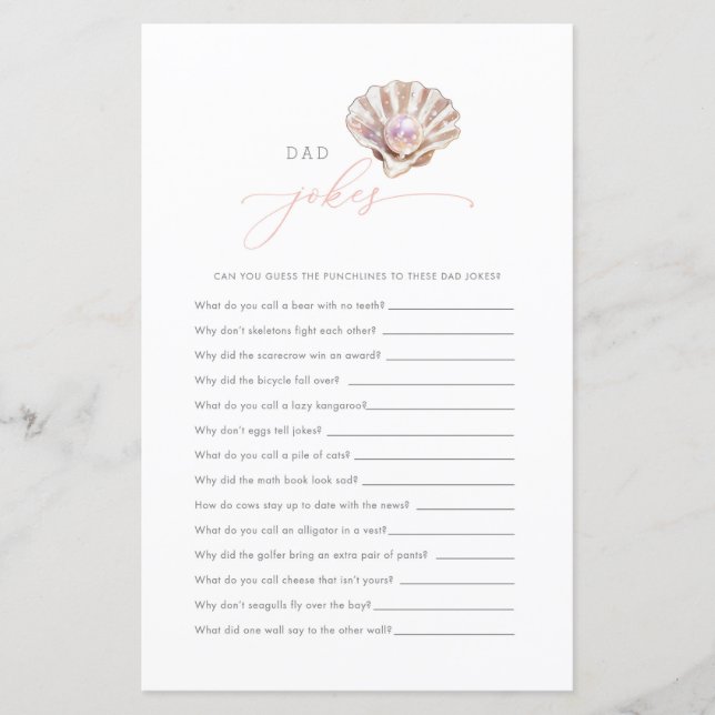 Little Pearl Dad Jokes Baby Shower Game Card (Front)
