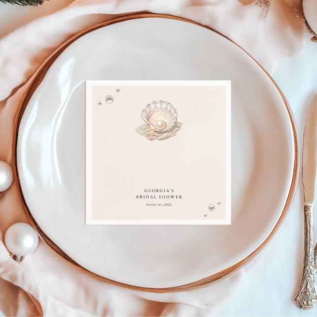 Little Pearl Ocean Beach Seashell Girl Baby Shower Napkin (Creator Uploaded)