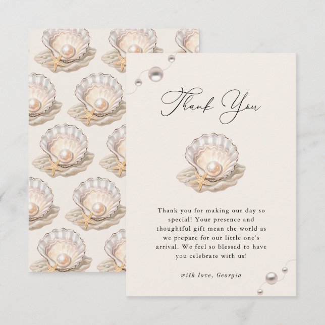 Little Pearl Ocean Beach Seashell Girl Baby Shower Thank You Card (Front/Back)