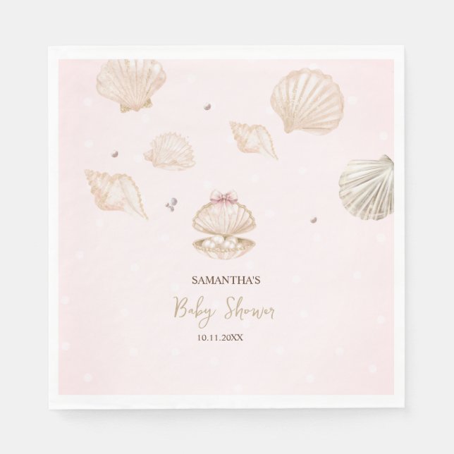 Little Pearl Seashells Dots Baby Shower Napkin (Front)
