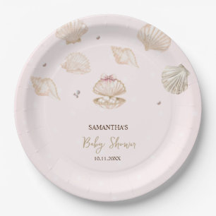 Little Pearl Seashells Dots Baby Shower Paper Plate