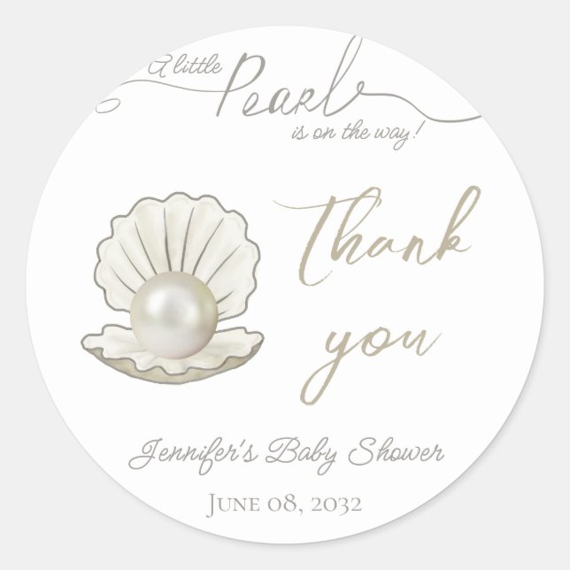 Little Pearl Under the Sea Pearlcore Baby Shower Classic Round Sticker (Front)
