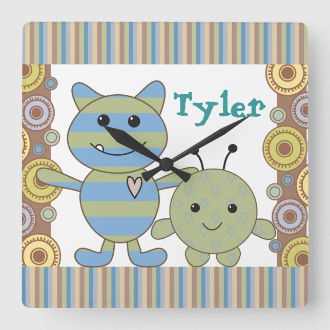 Little Peeking Monsters Baby Wall Clock (Front)