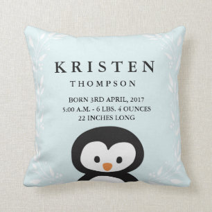 Little Penguin Baby Birth Announcement Pillow