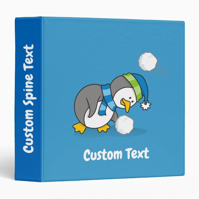 Little penguin getting a snow ball 3 ring binder (Front/Spine)