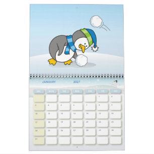 Little penguin getting a snow ball calendar