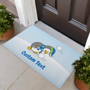 Little Penguin Getting a Snow Ball Doormat