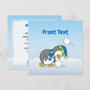 Little penguin getting a snow ball invitation
