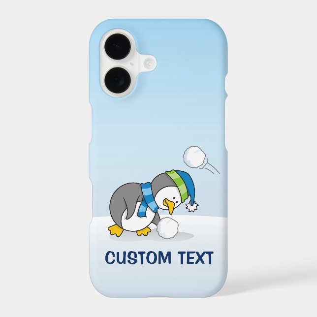 Little Penguin Getting a Snow Ball iPhone Case (Back)