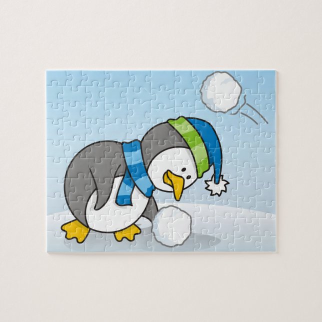 Little penguin getting a snow ball jigsaw puzzle (Horizontal)
