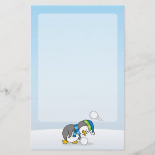 Little penguin getting a snow ball stationery