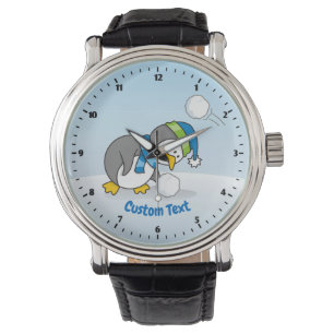 Little penguin getting a snow ball watch