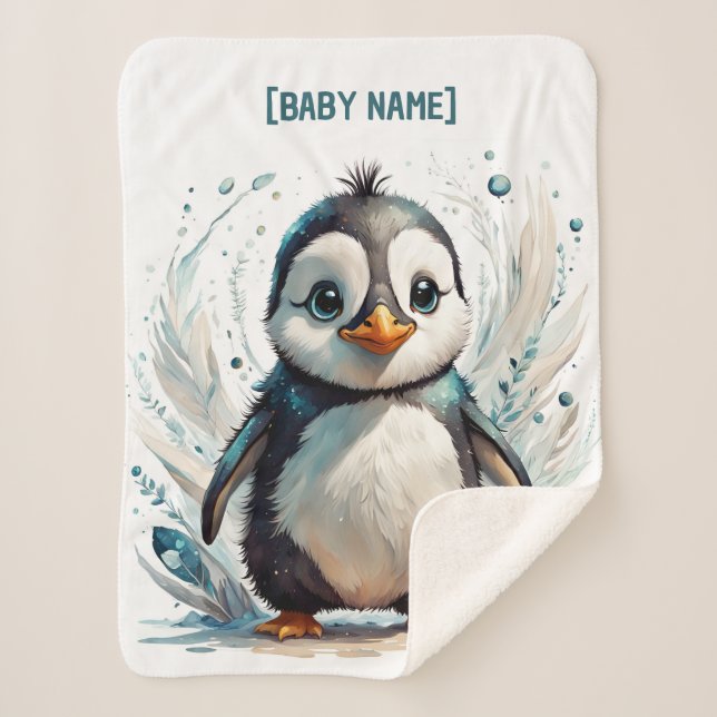 Little Penguin Personalized Sherpa Blanket (Front)
