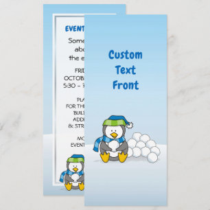 Little penguin sitting with snow balls invitation