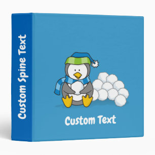 Little penguin sitting with snowballs 3 ring binde binder