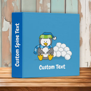 Little penguin sitting with snowballs 3 ring binde binder