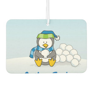 Little penguin sitting with snowballs car air fres freshener