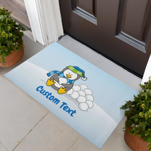 Little Penguin Sitting with Snowballs Doormat