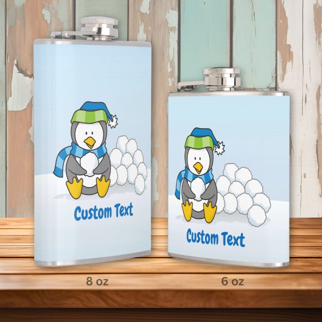 Little penguin sitting with snowballs hip flask (Creator Uploaded)