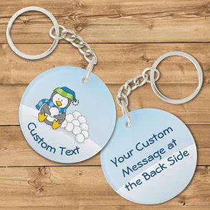 Little Penguin Sitting with Snowballs Keychain