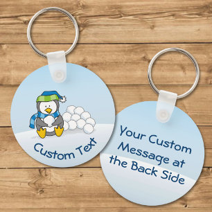 Little Penguin Sitting with Snowballs Keychain