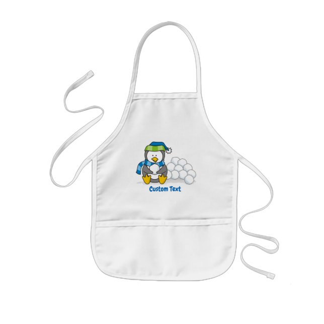 Little penguin sitting with snowballs long apron (Front)