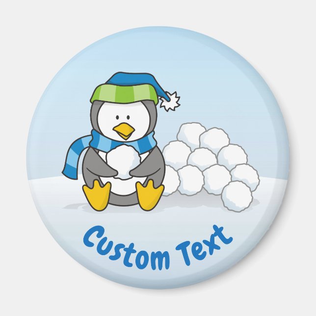 Little penguin sitting with snowballs magnet (Front)