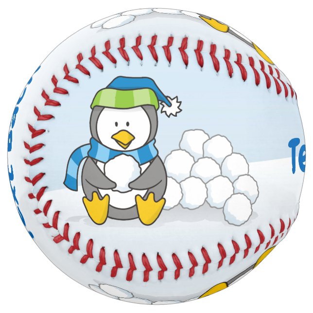 Little penguin sitting with snowballs softball (Front Left)