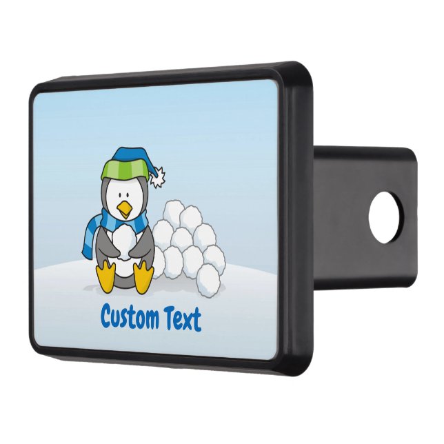 Little penguin sitting with snowballs trailer hitch cover (Left)