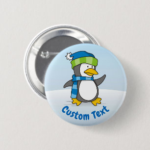 Little penguin walking on snow 2 inch round button