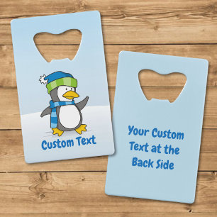 Little penguin walking on snow credit card bottle opener