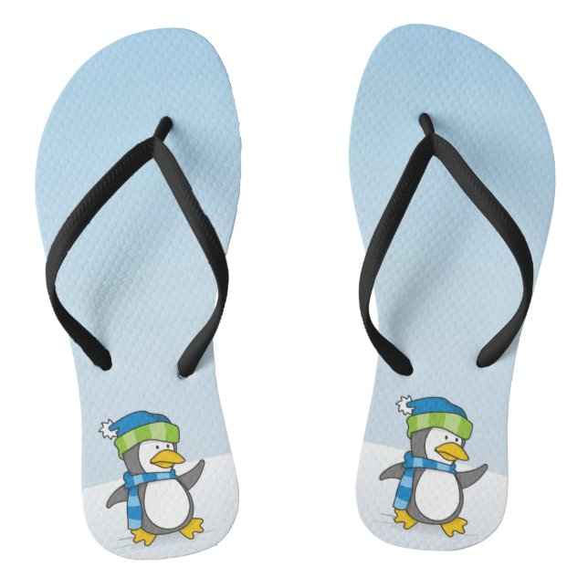 Little penguin walking on snow flip flops (Footbed)