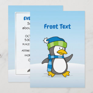 Little penguin walking on snow invitation