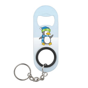 Little penguin walking on snow keychain bottle ope opener