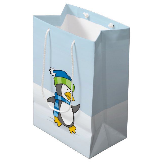 Little penguin walking on snow medium gift bag (Front Angled)