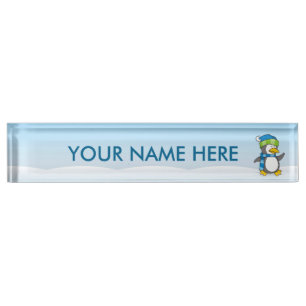 Little penguin walking on snow nameplate