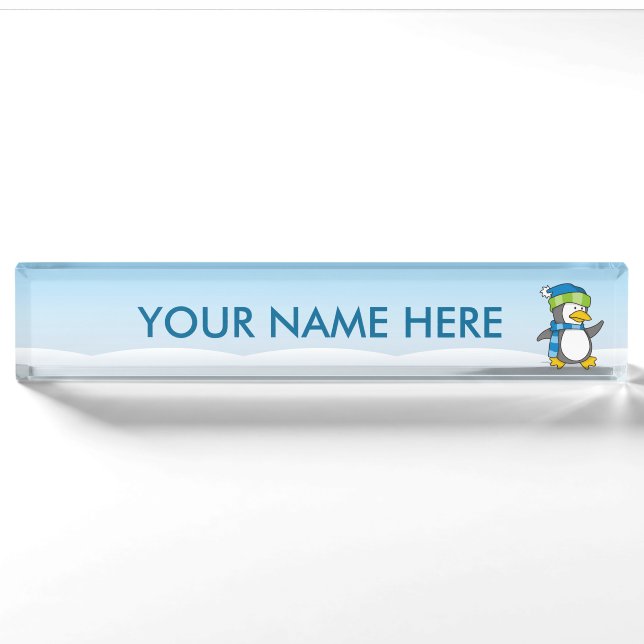 Little penguin walking on snow nameplate (Front)