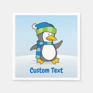 Little penguin walking on snow paper napkins