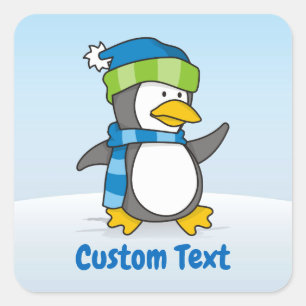 Little penguin walking on snow square sticker