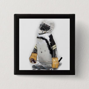 Little  Penguin Wearing Hockey Gear 2 Inch Square Button