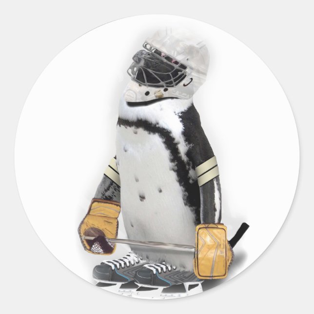 Little  Penguin Wearing Hockey Gear Classic Round Sticker (Front)