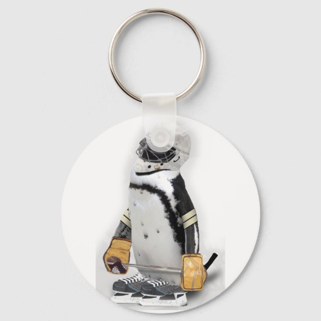 Little  Penguin Wearing Hockey Gear Keychain (Front)